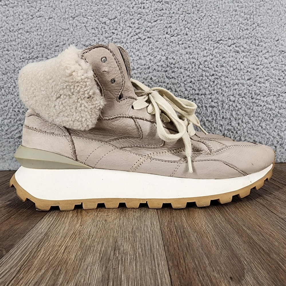 Voile Blanche Qwark Taupe Leather Shearling High Top Sneakers 40 Womens